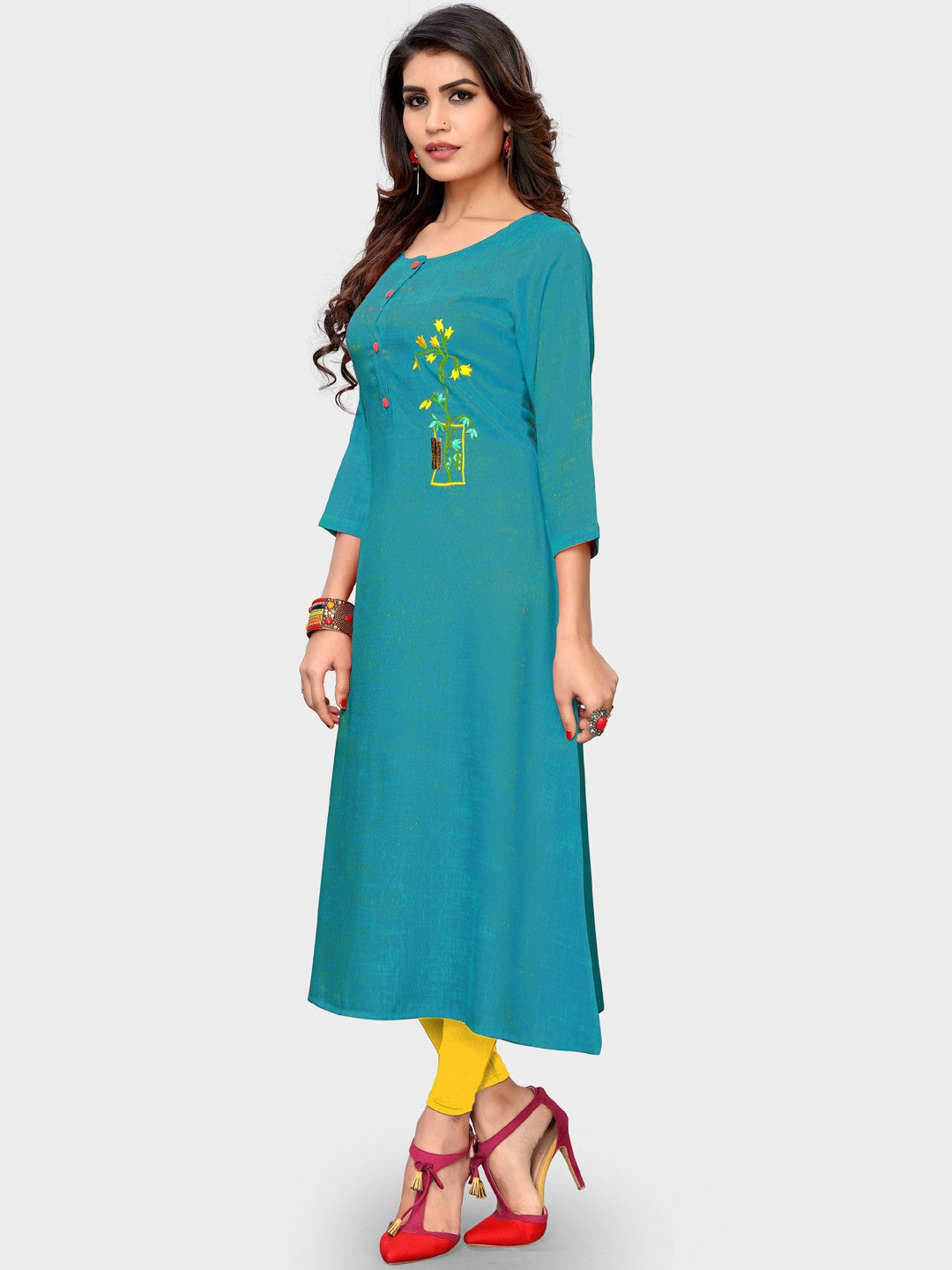 Sky Blue A-line Rayon Kurti