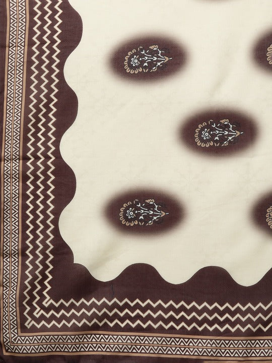 Brown Embroidered Straight Cotton Kurta Set