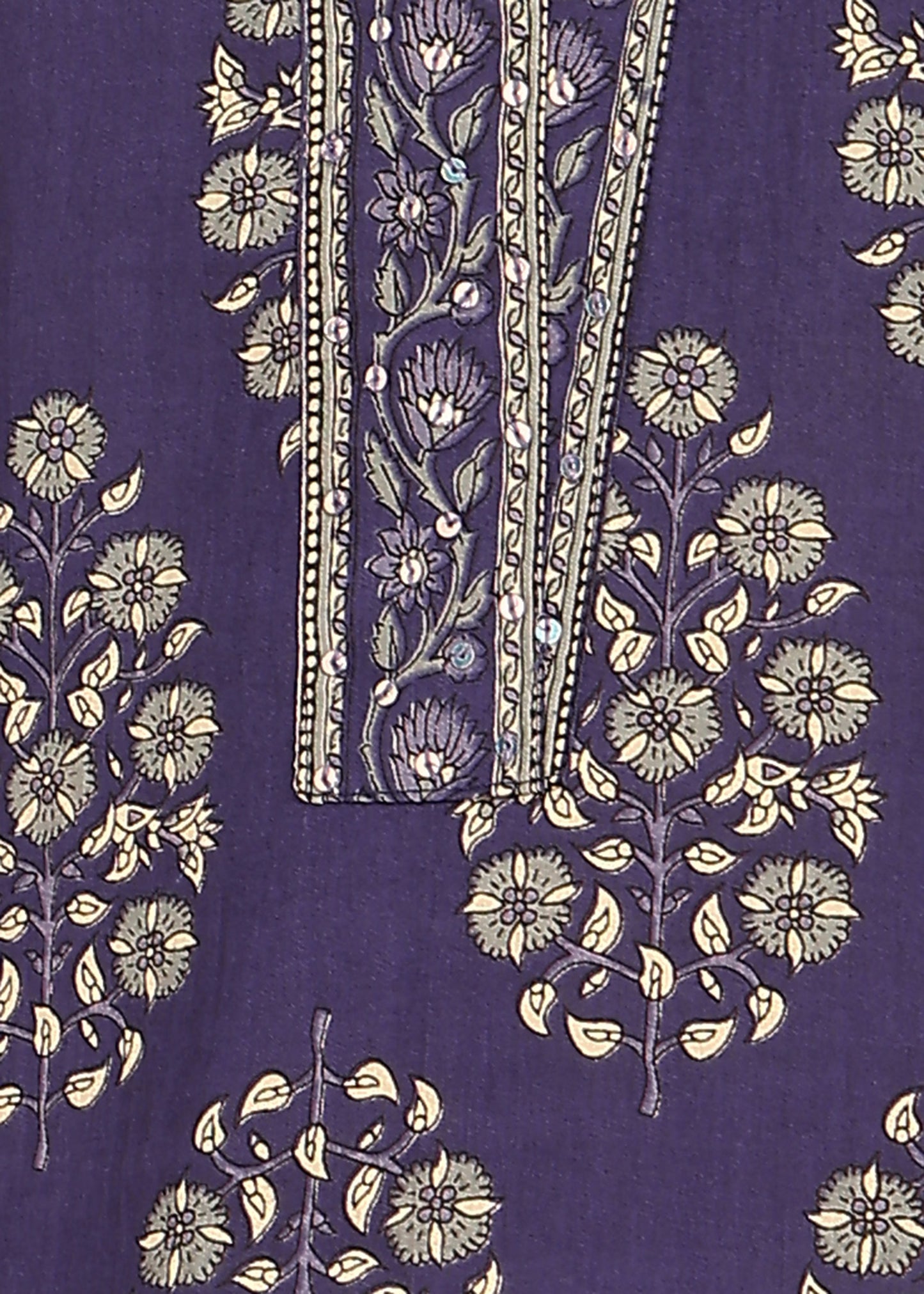 Indigo Blue Floral Printed Straight Cotton Stitched Kurta