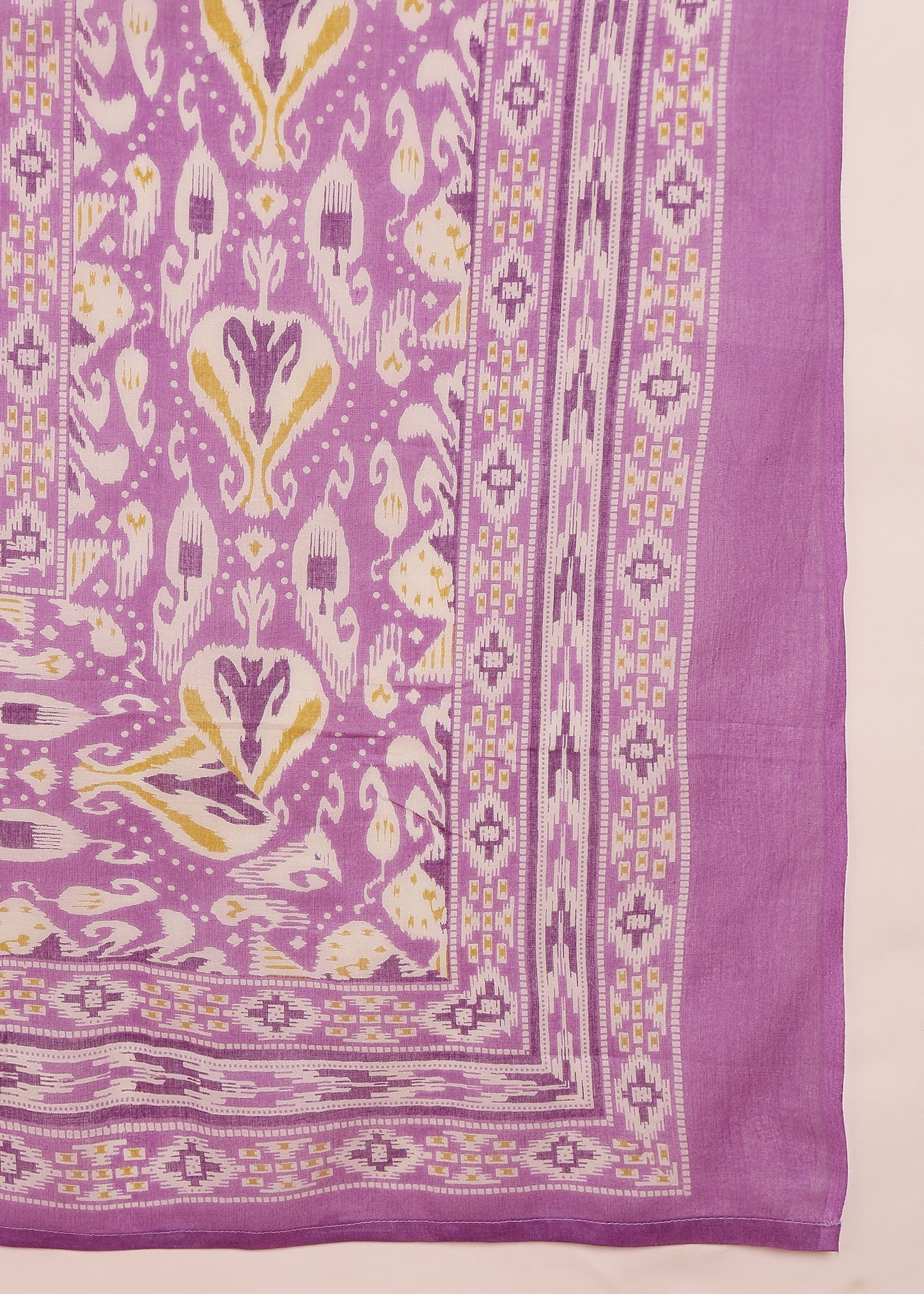 Lavender Geometric Printed Straight Cotton Stitched Kurta, Pant With Dupatta