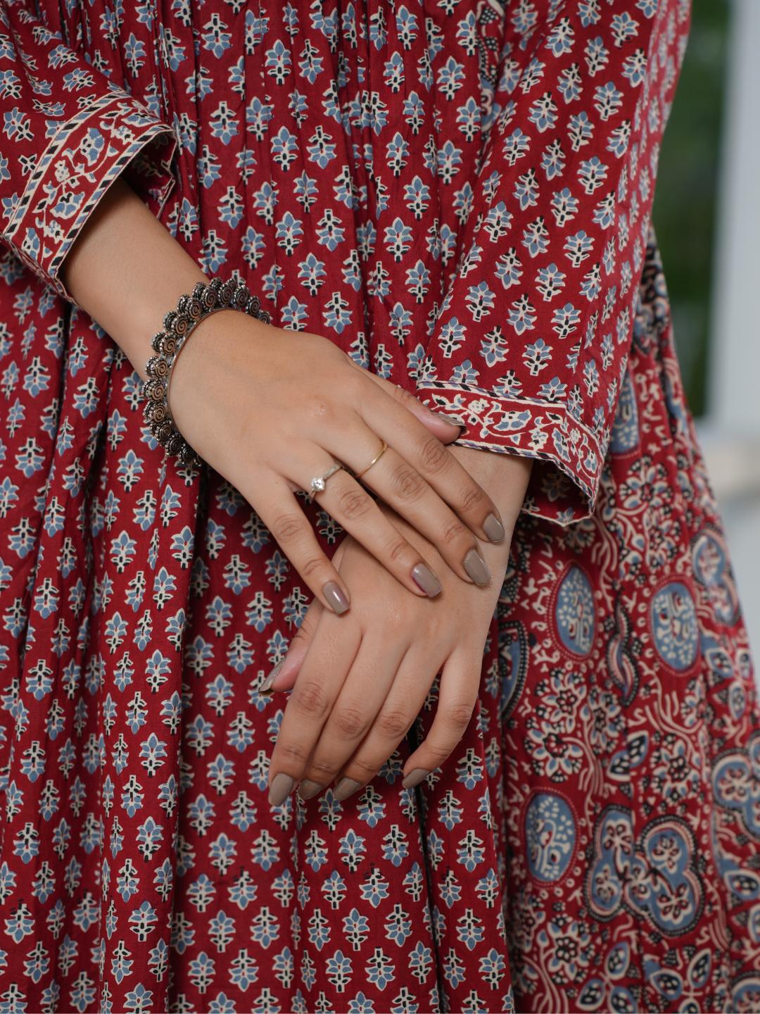 Maroon Printed Anarkali Cotton Gown