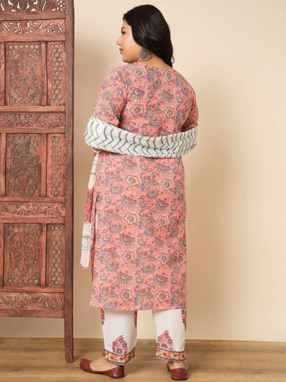 Pink Cotton Straight Kurta Set