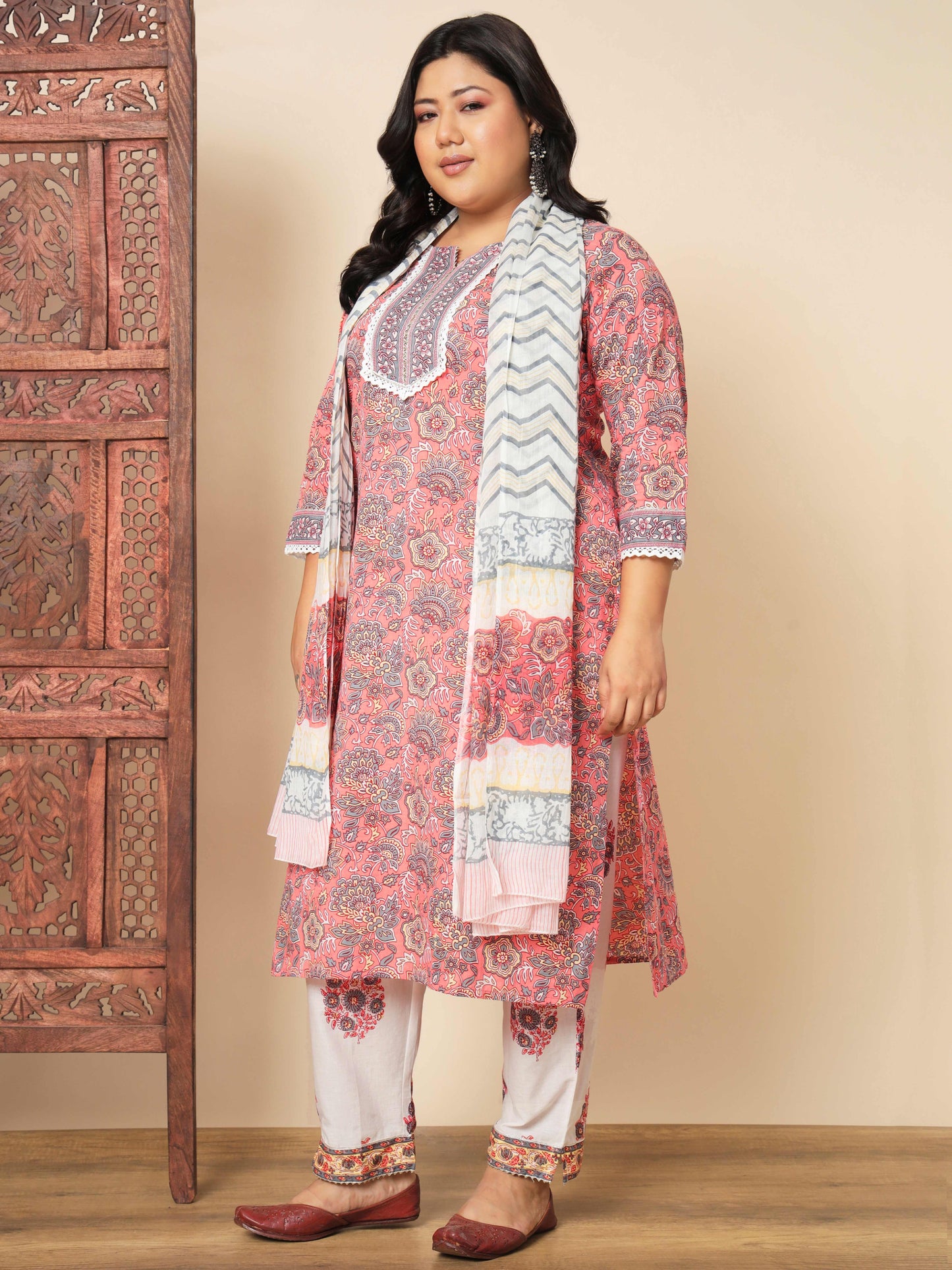 Pink Cotton Straight Kurta Set