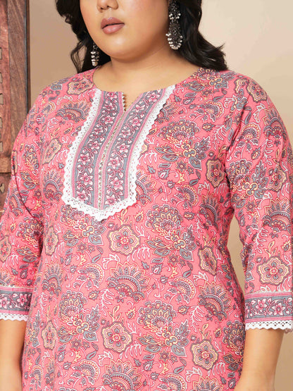 Pink Cotton Straight Kurta Set