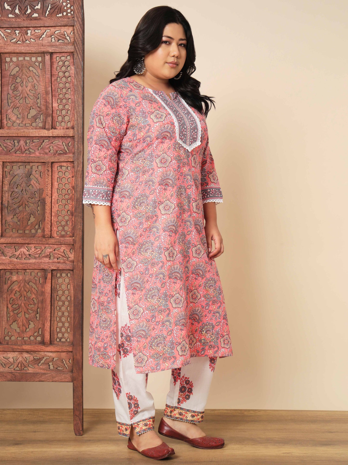 Pink Cotton Straight Kurta Set