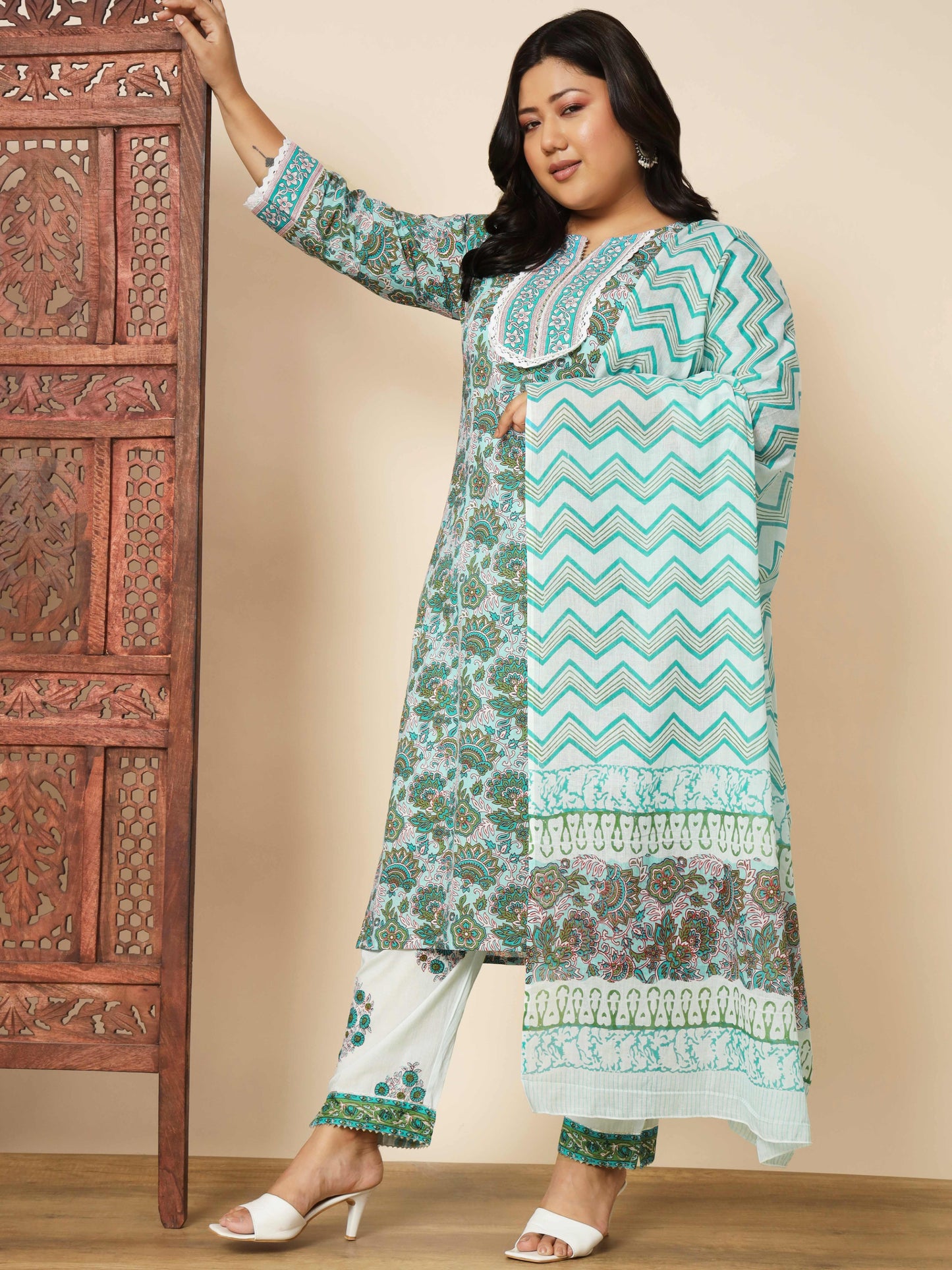 Light Aqua Cotton Straight Kurta Set