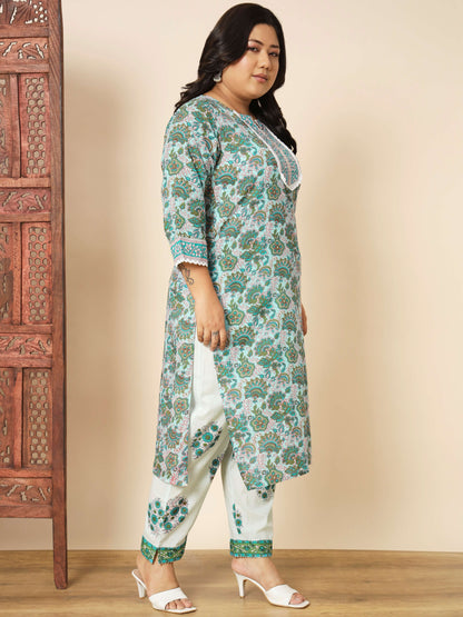 Light Aqua Cotton Straight Kurta Set