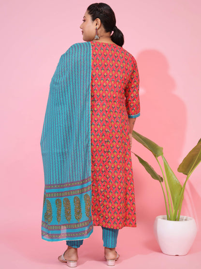 Pink Cotton A-Line Kurta Set