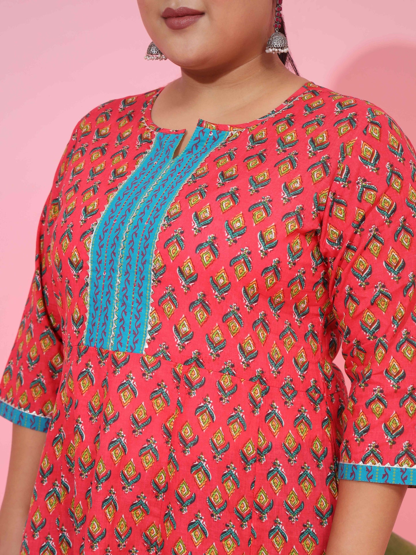 Pink Cotton A-Line Kurta Set