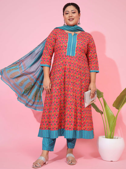 Pink Cotton A-Line Kurta Set