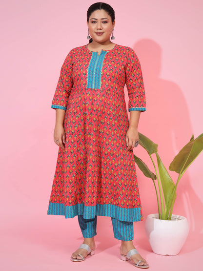 Pink Cotton A-Line Kurta Set