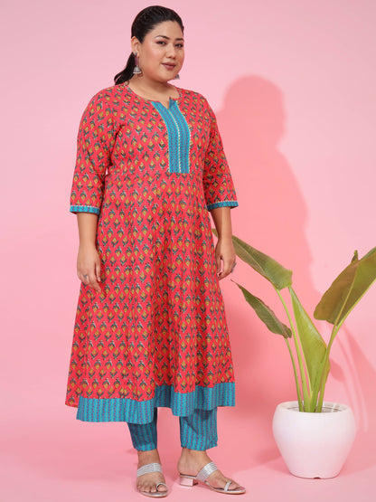 Pink Cotton A-Line Kurta Set