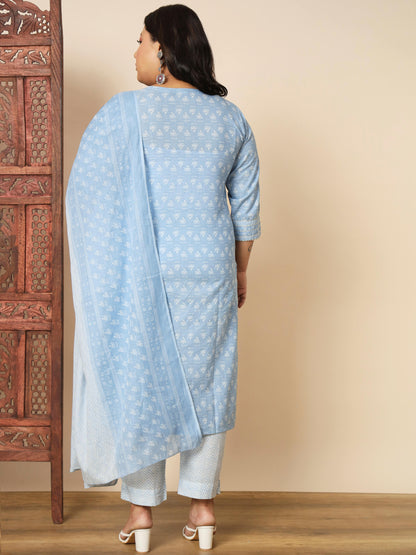 Sky Blue Cotton Straight Kurta Set