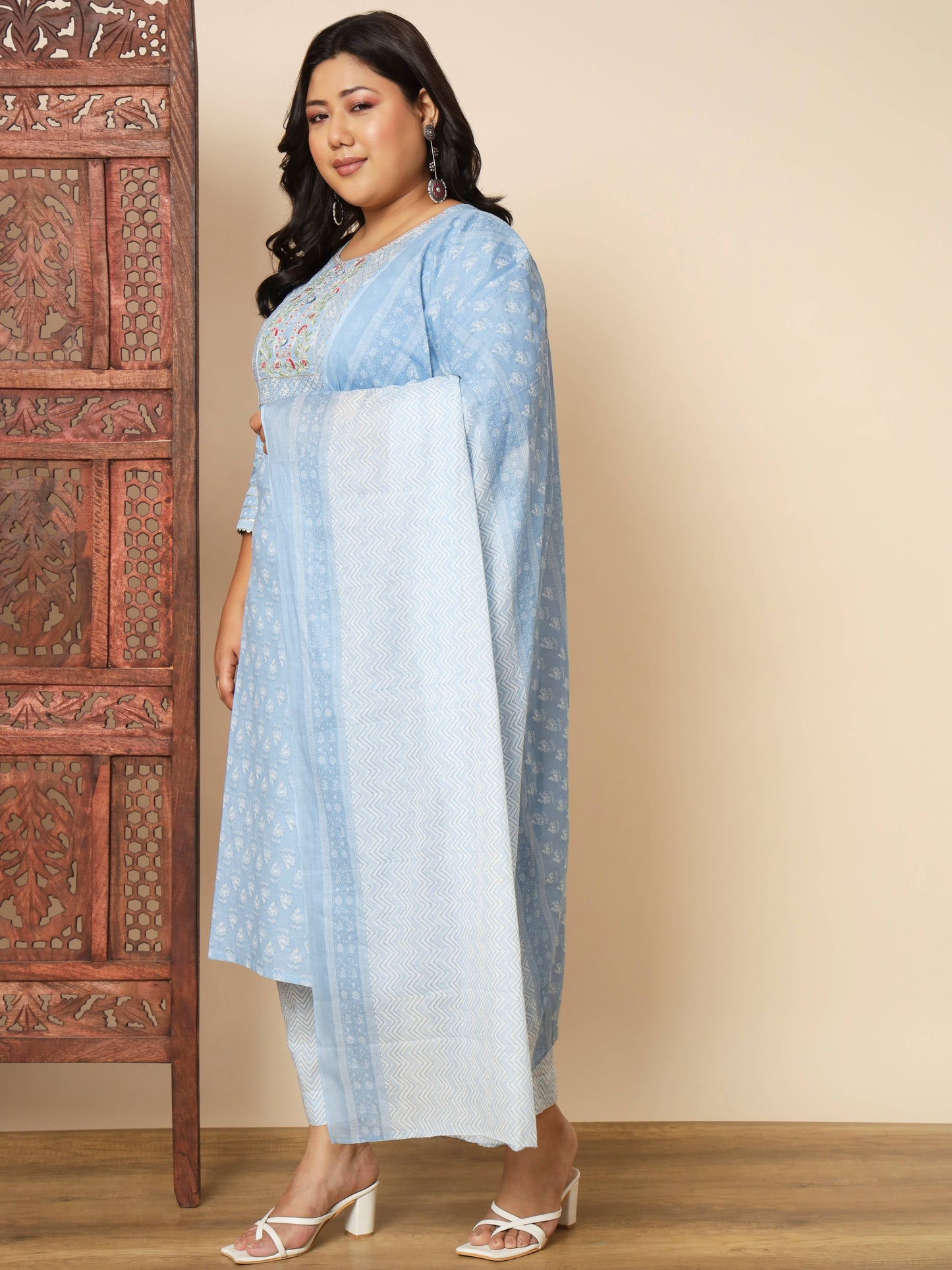 Sky Blue Cotton Straight Kurta Set