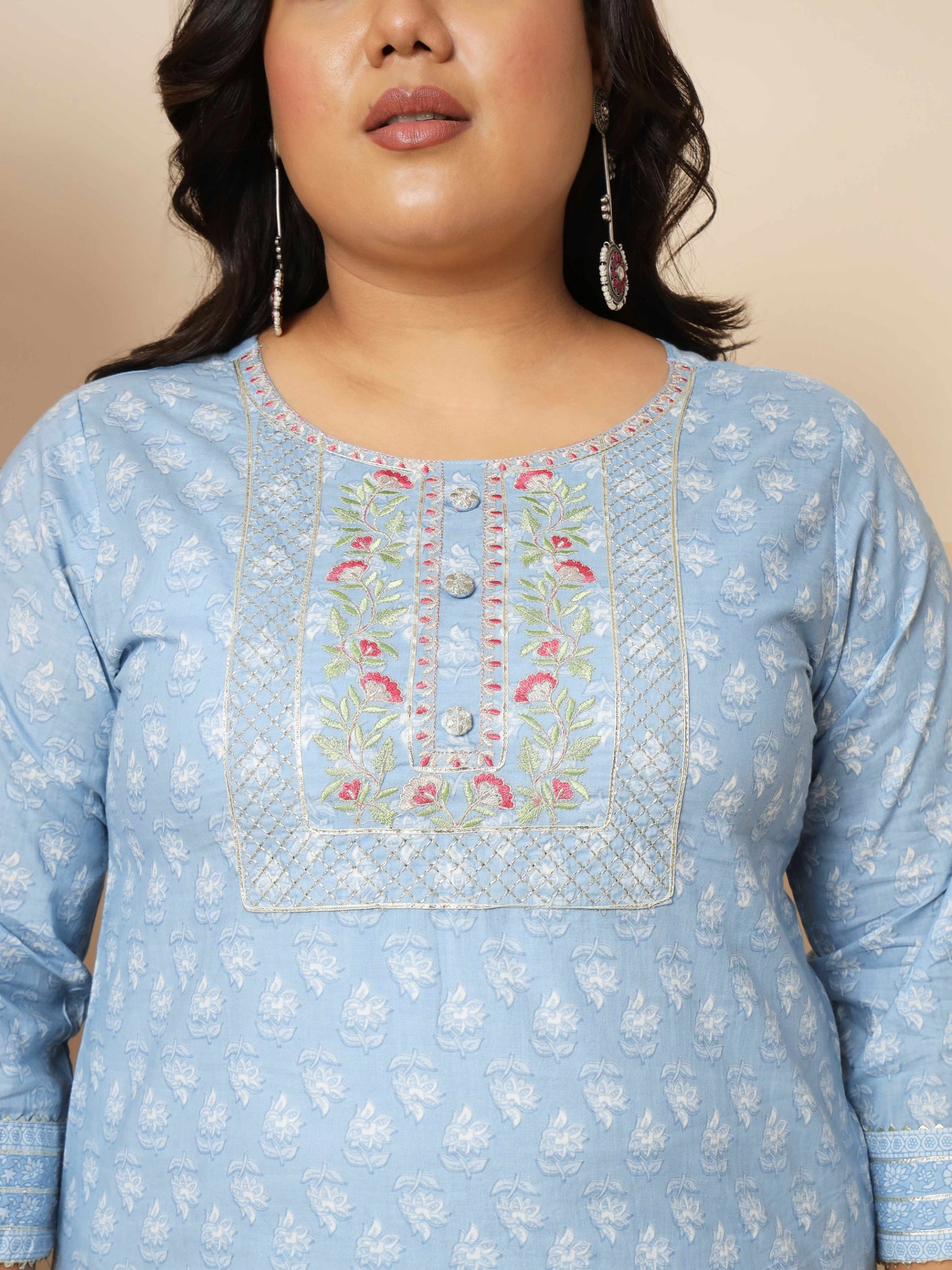 Sky Blue Cotton Straight Kurta Set