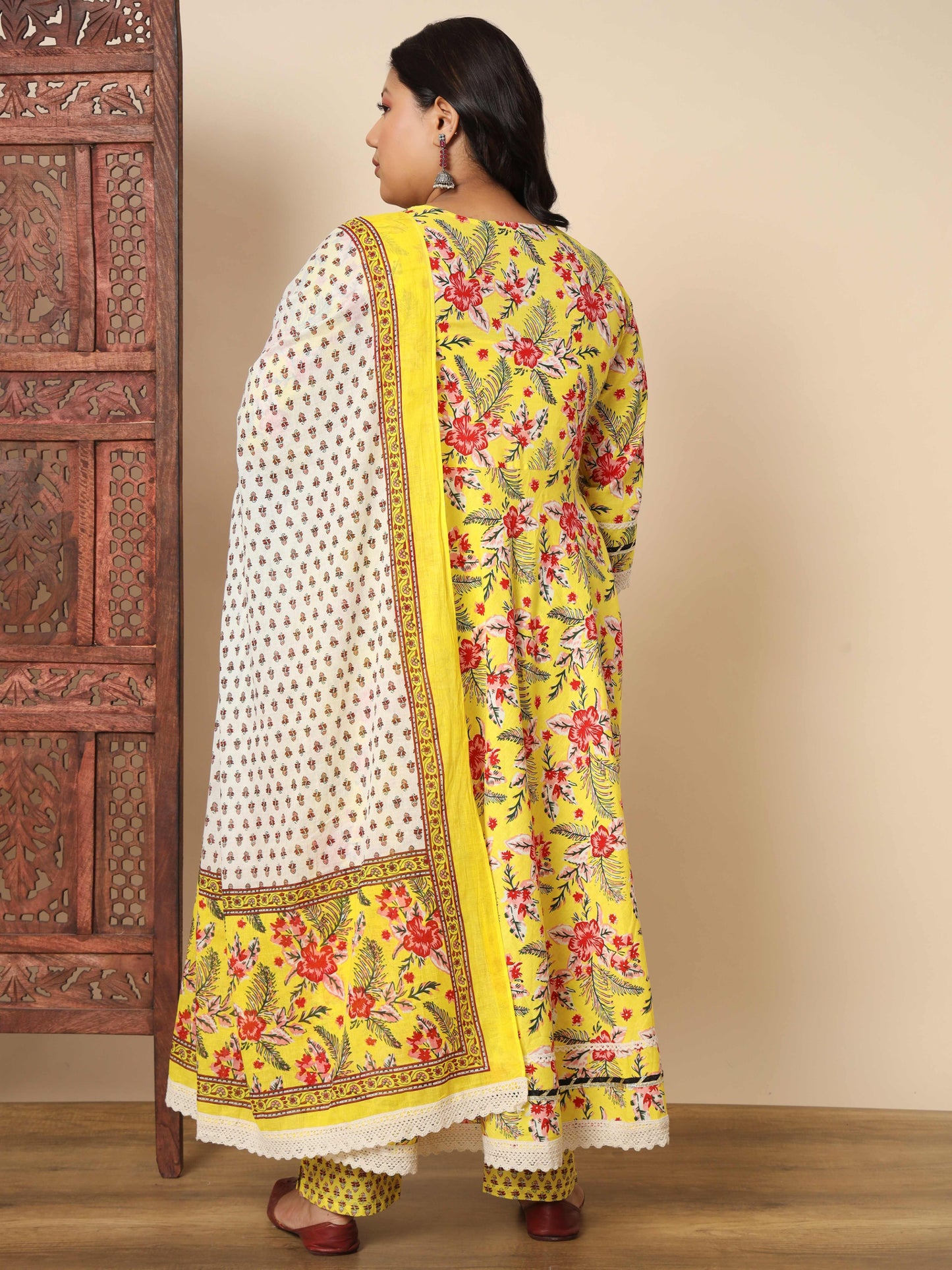 Yellow Cotton Anarkali Kurta Set