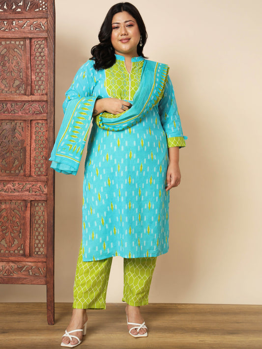 Sky Blue Cotton Straight Kurta Set