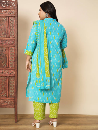 Sky Blue Cotton Straight Kurta Set