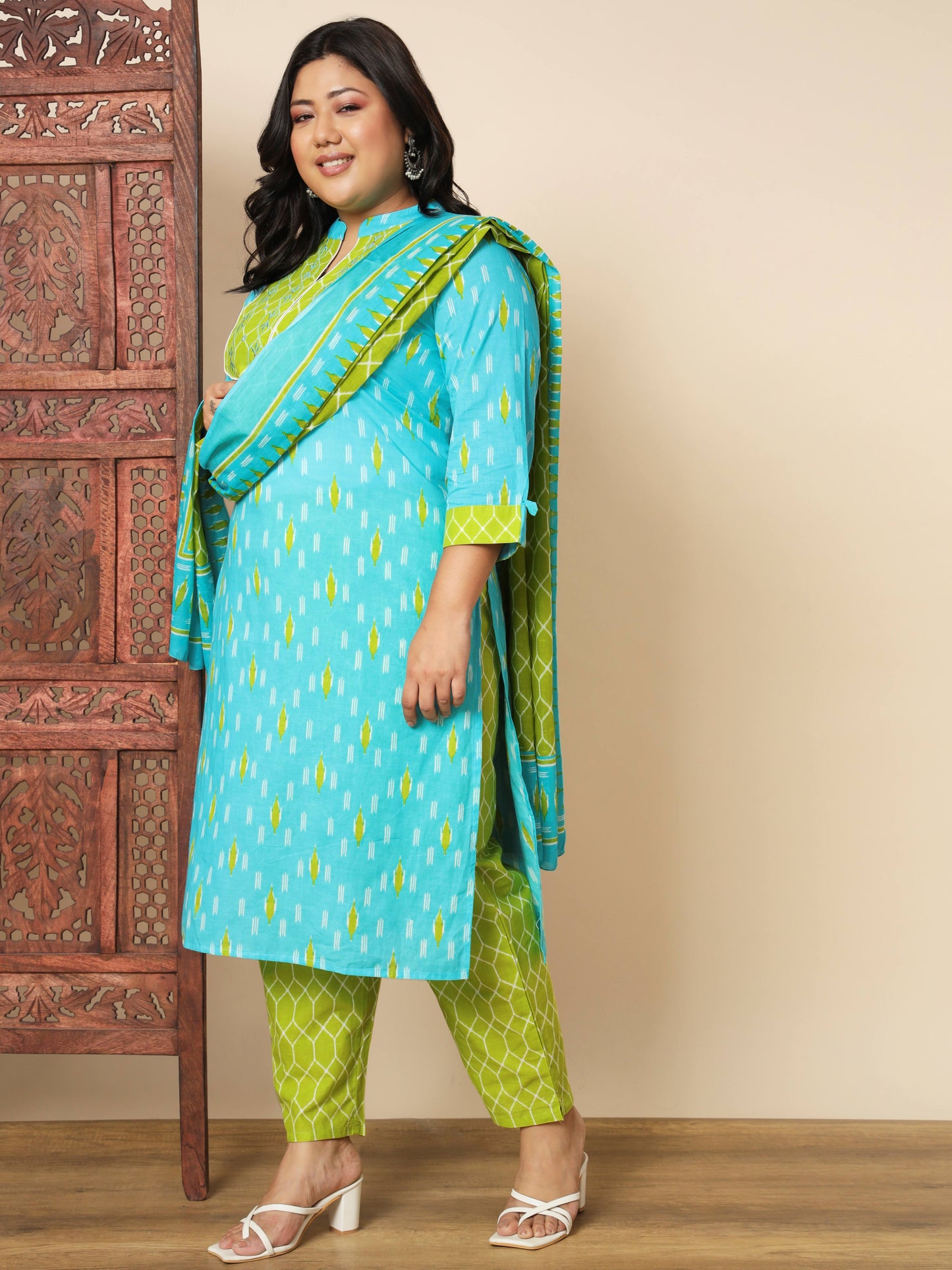 Sky Blue Cotton Straight Kurta Set