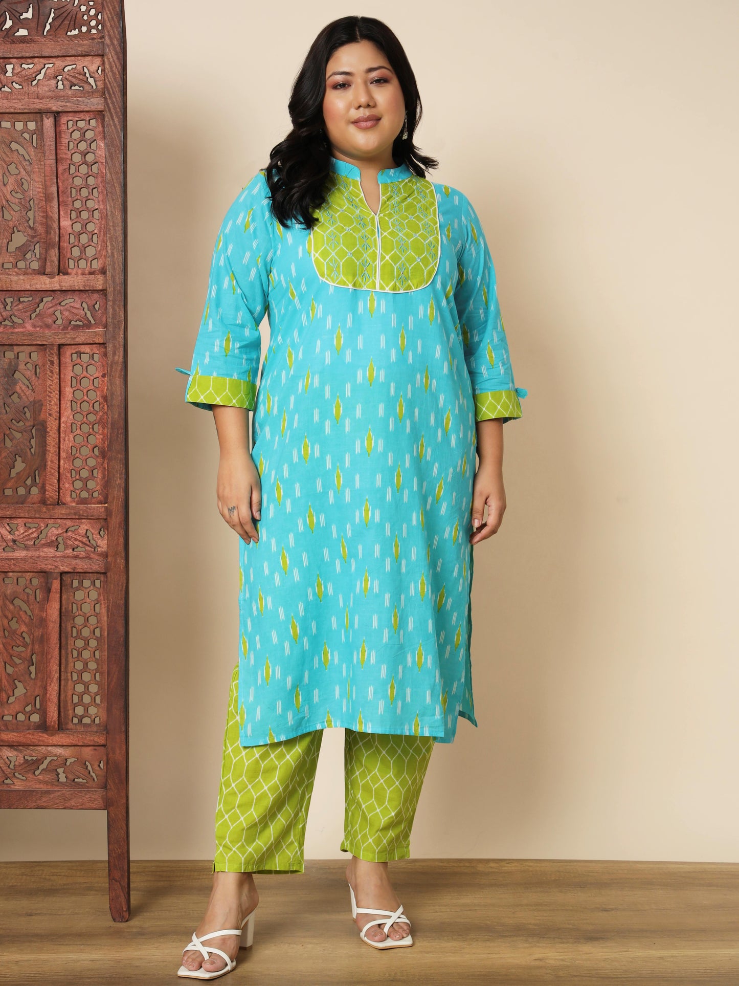 Sky Blue Cotton Straight Kurta Set