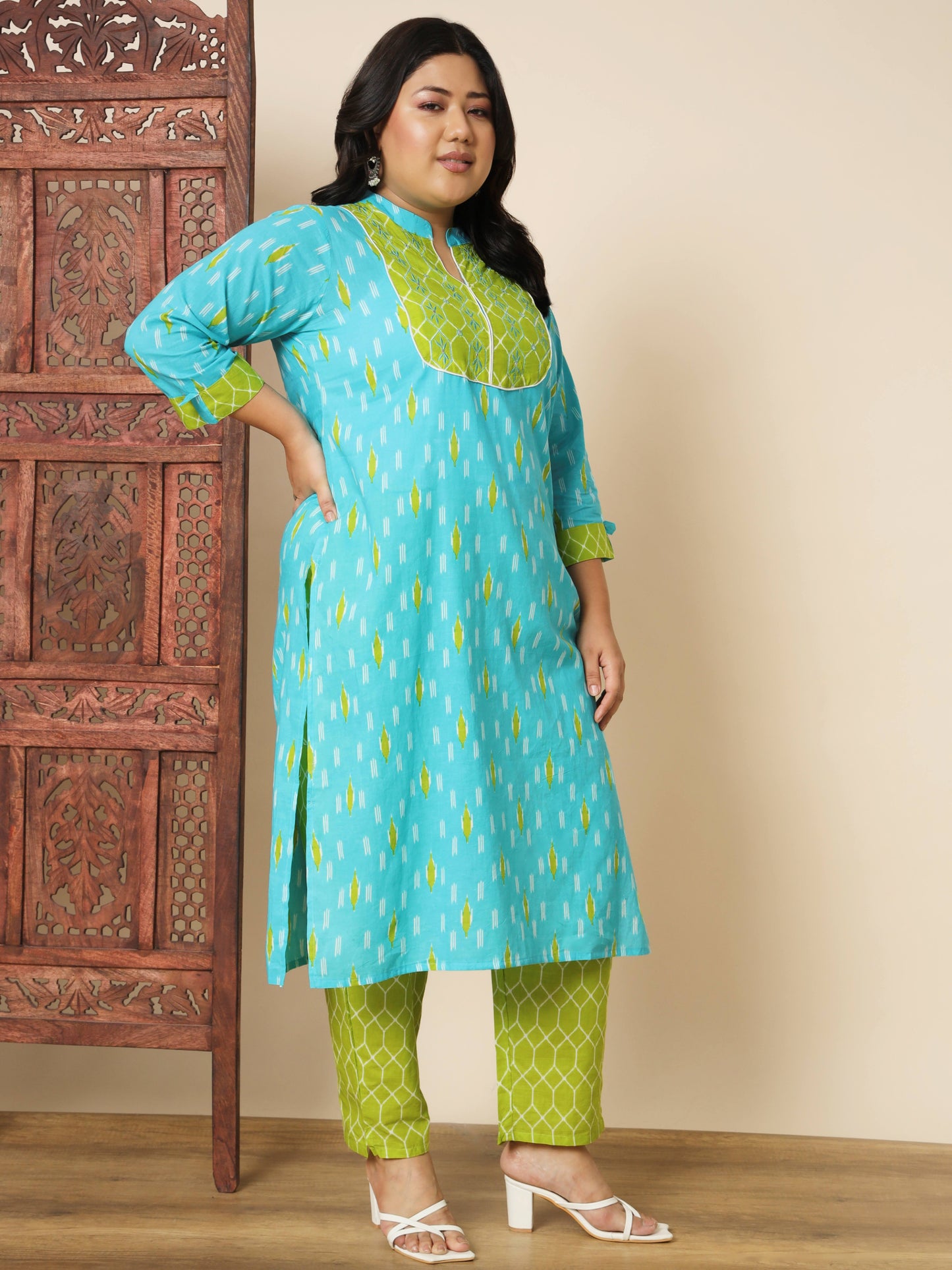 Sky Blue Cotton Straight Kurta Set