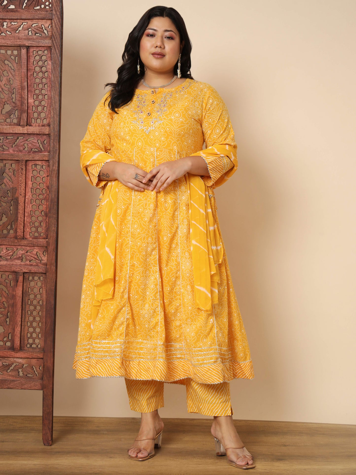 Yellow Cotton Anarkali Kurta Set