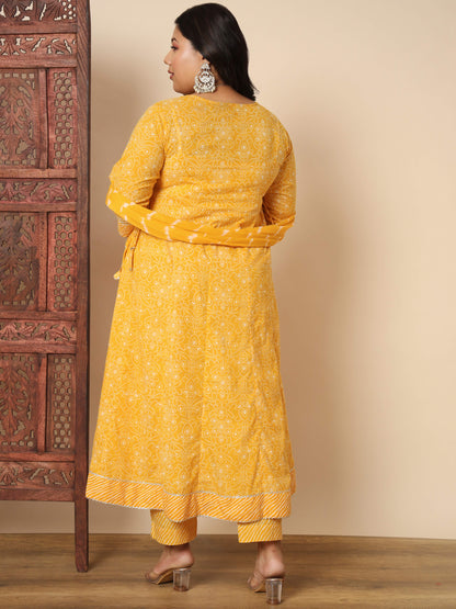 Yellow Cotton Anarkali Kurta Set