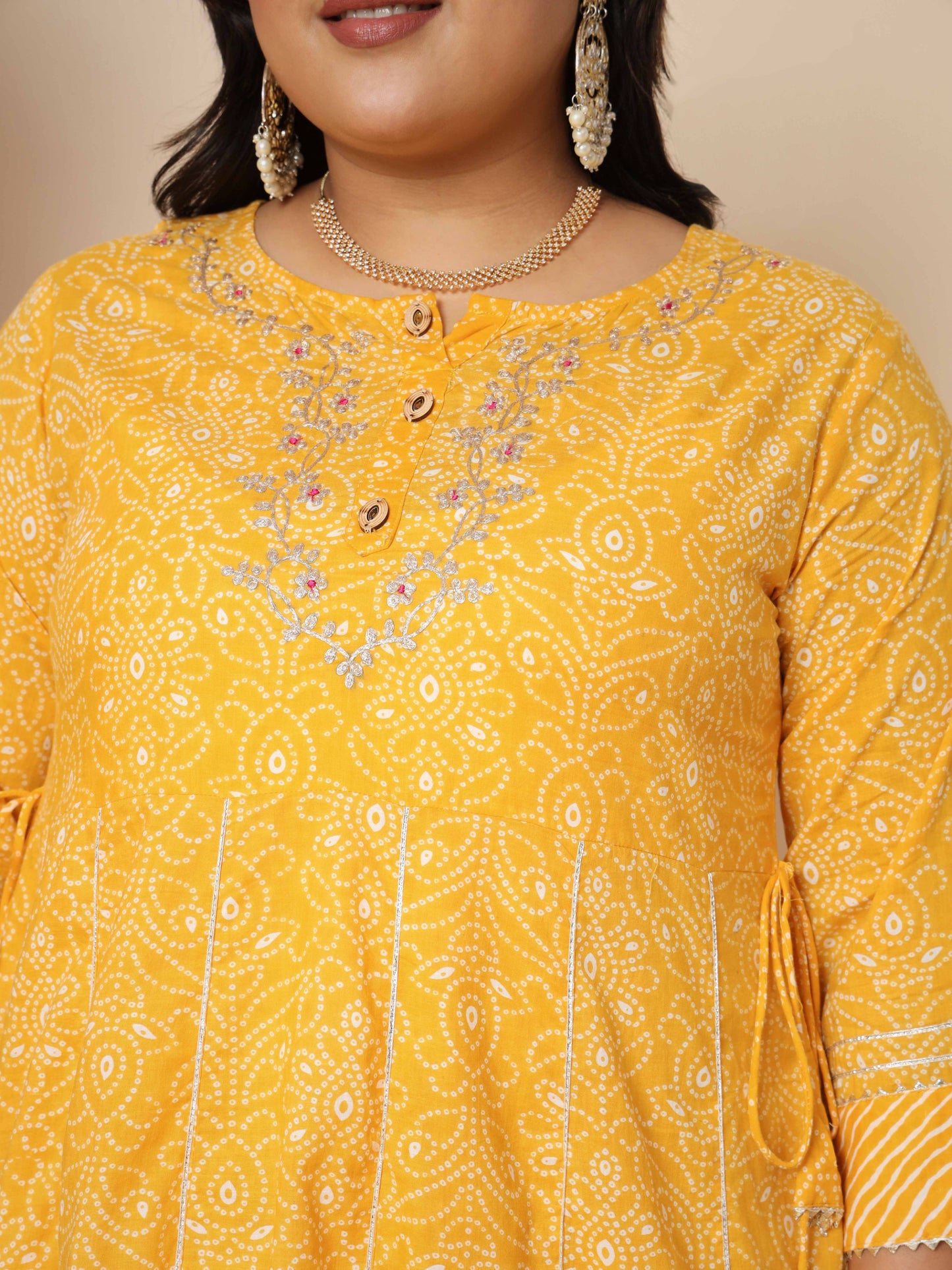 Yellow Cotton Anarkali Kurta Set