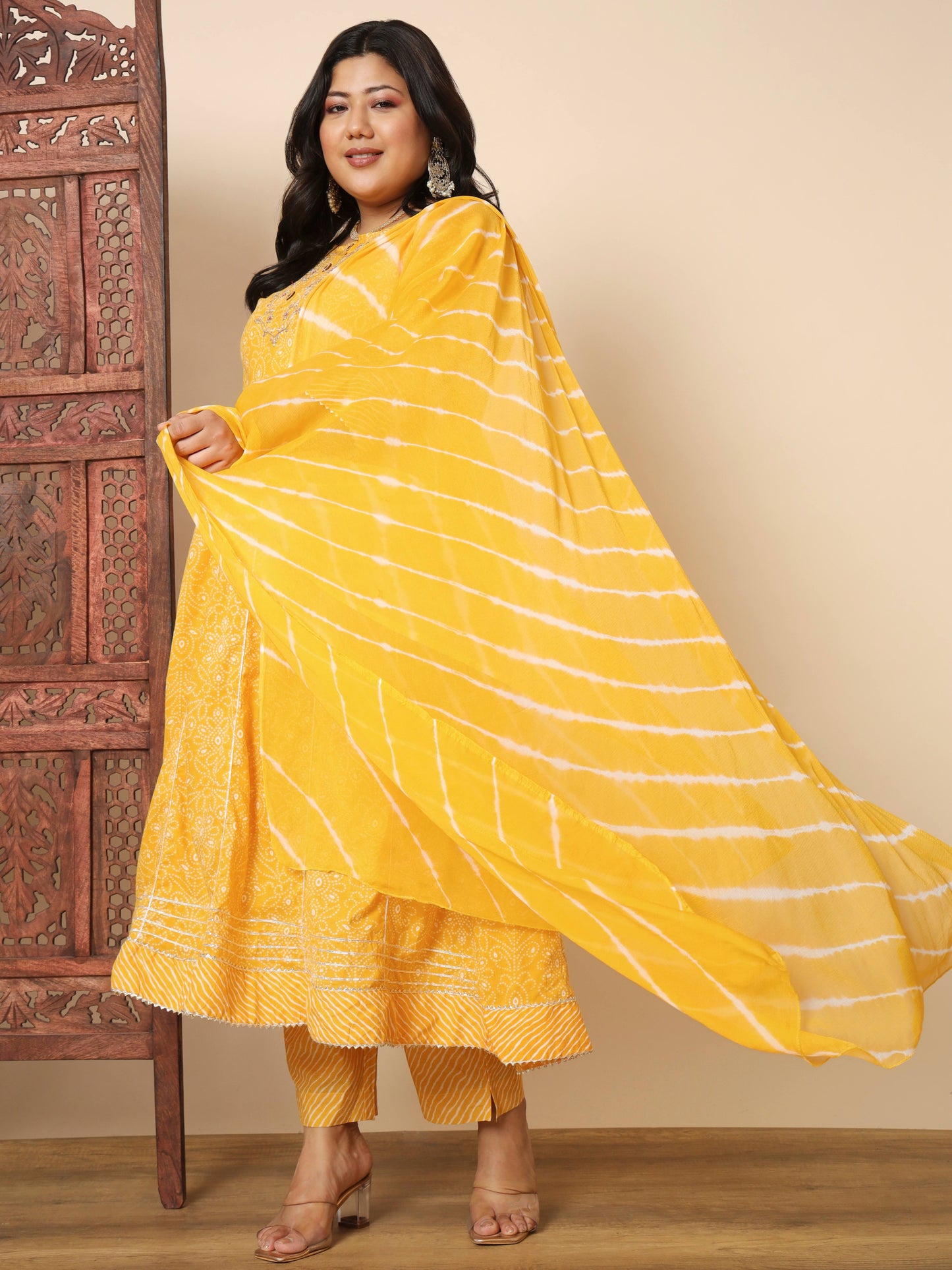 Yellow Cotton Anarkali Kurta Set