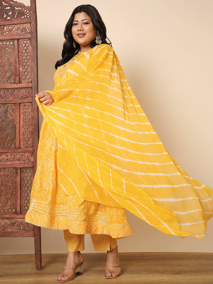 Yellow Cotton Anarkali Kurta Set