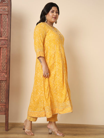 Yellow Cotton Anarkali Kurta Set