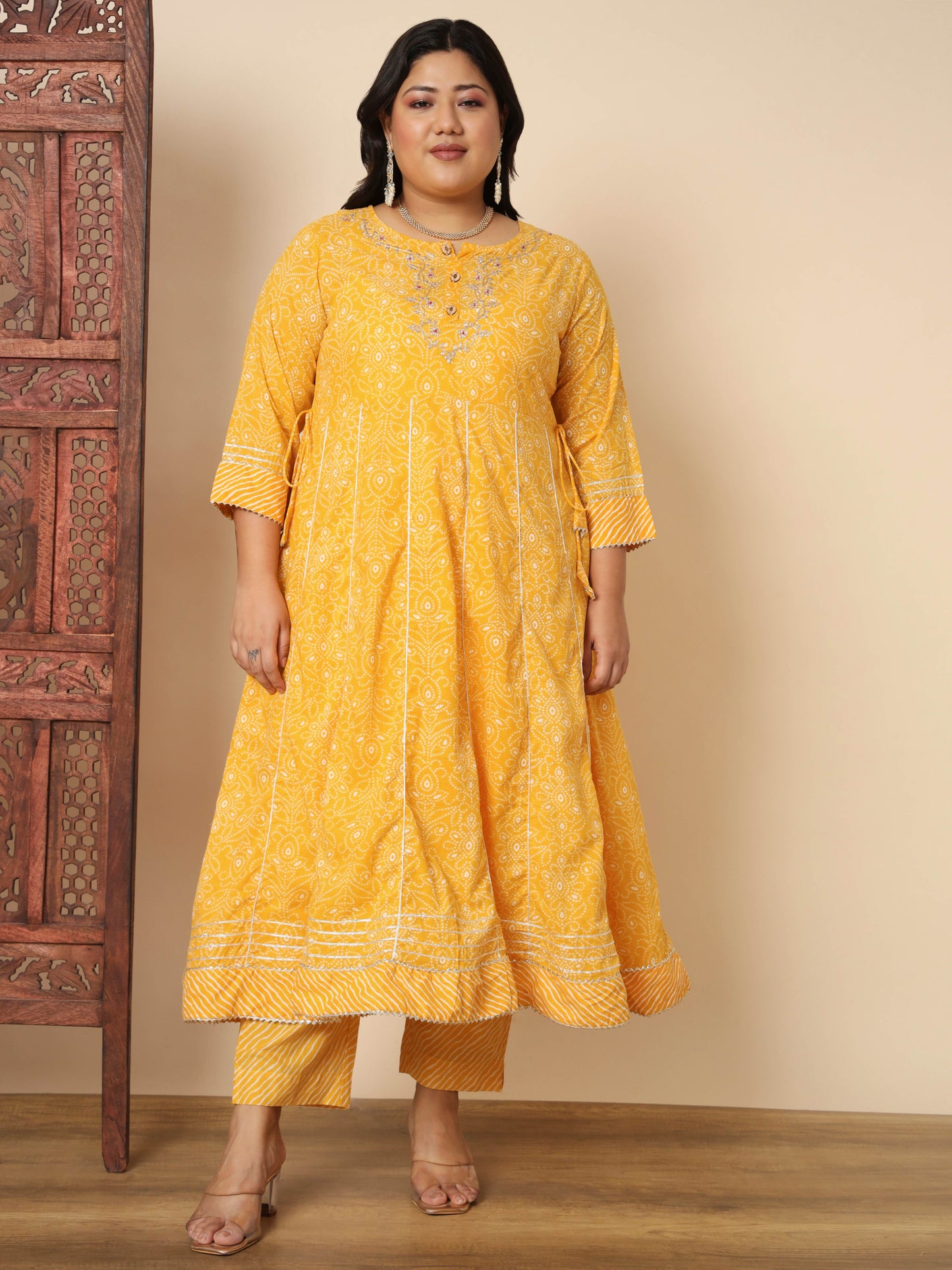 Yellow Cotton Anarkali Kurta Set