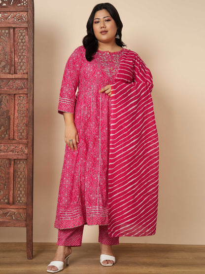 Dark Pink Cotton Anarkali Kurta Set