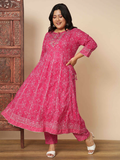 Dark Pink Cotton Anarkali Kurta Set