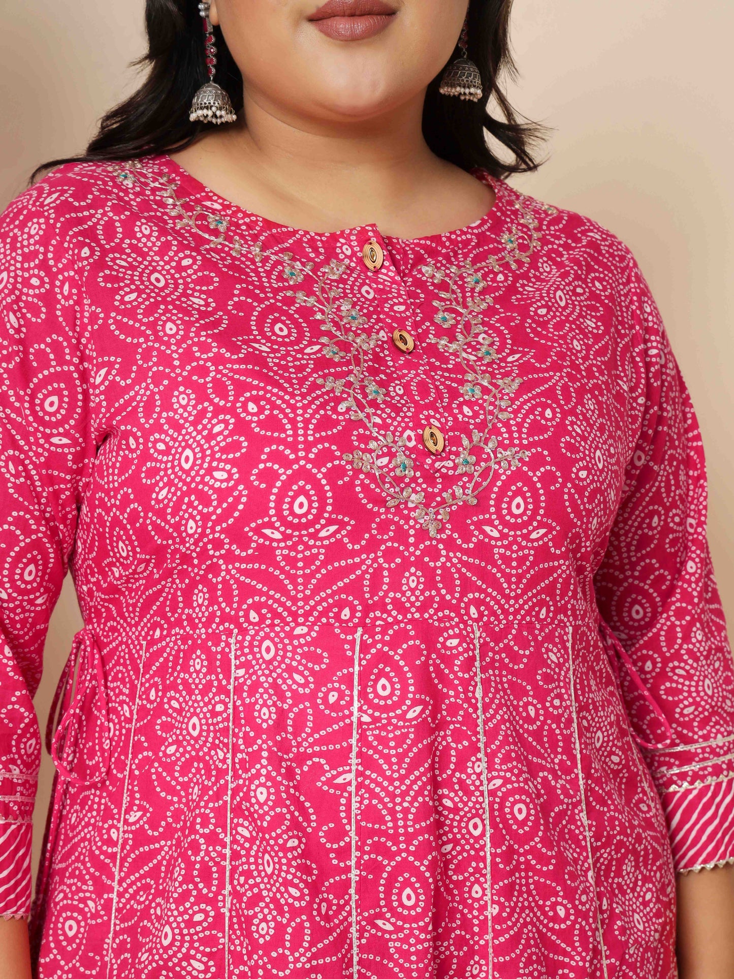 Dark Pink Cotton Anarkali Kurta Set