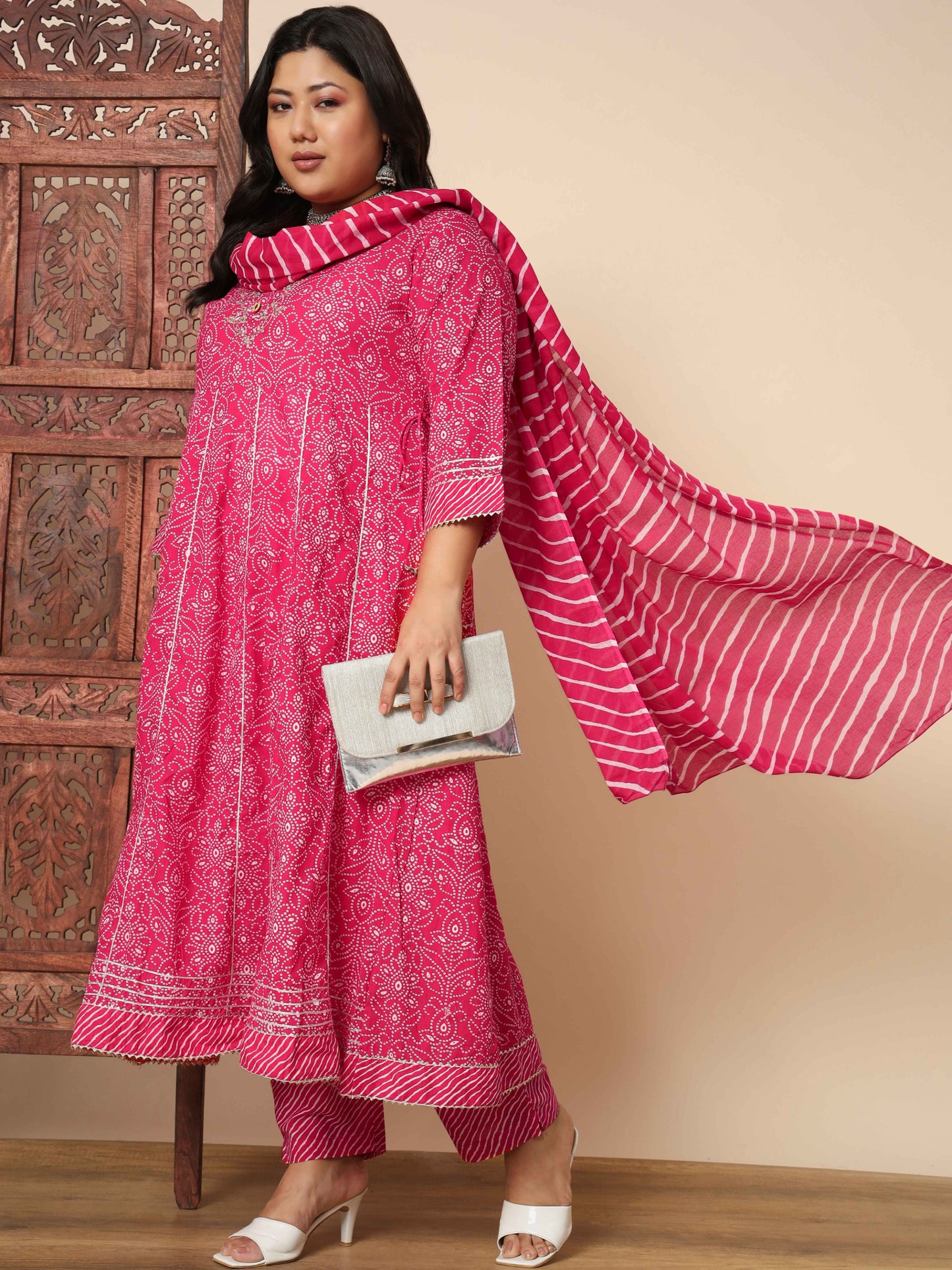 Dark Pink Cotton Anarkali Kurta Set