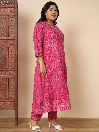 Dark Pink Cotton Anarkali Kurta Set