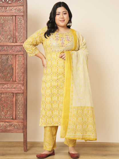 Yellow Cotton Straight Kurta Set