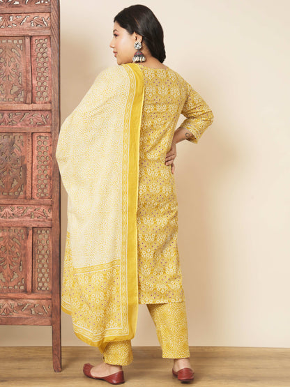 Yellow Cotton Straight Kurta Set