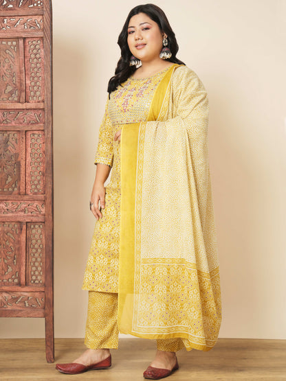 Yellow Cotton Straight Kurta Set