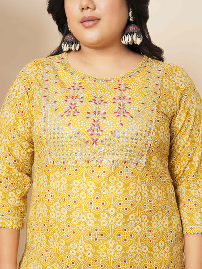 Yellow Cotton Straight Kurta Set