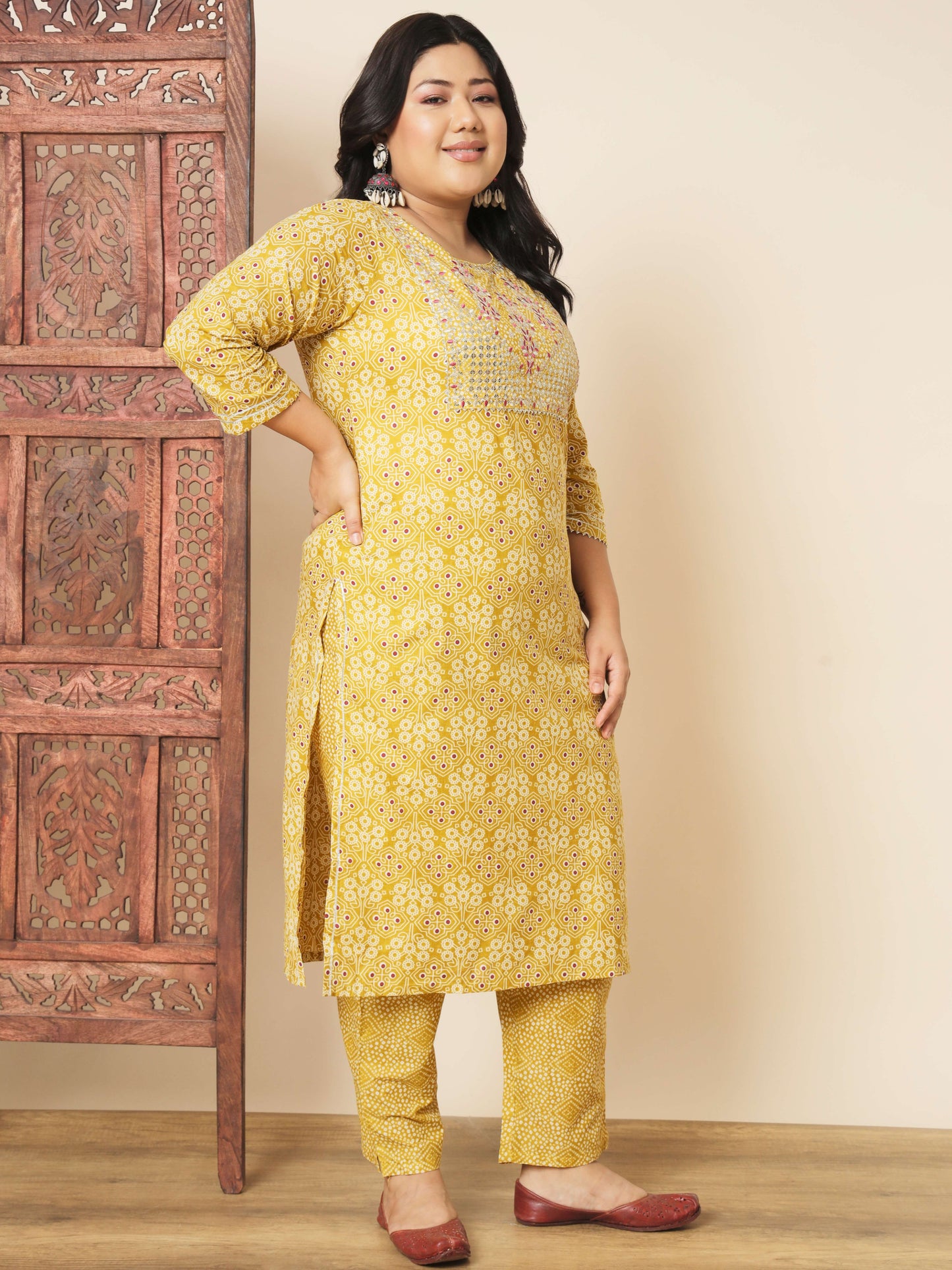 Yellow Cotton Straight Kurta Set