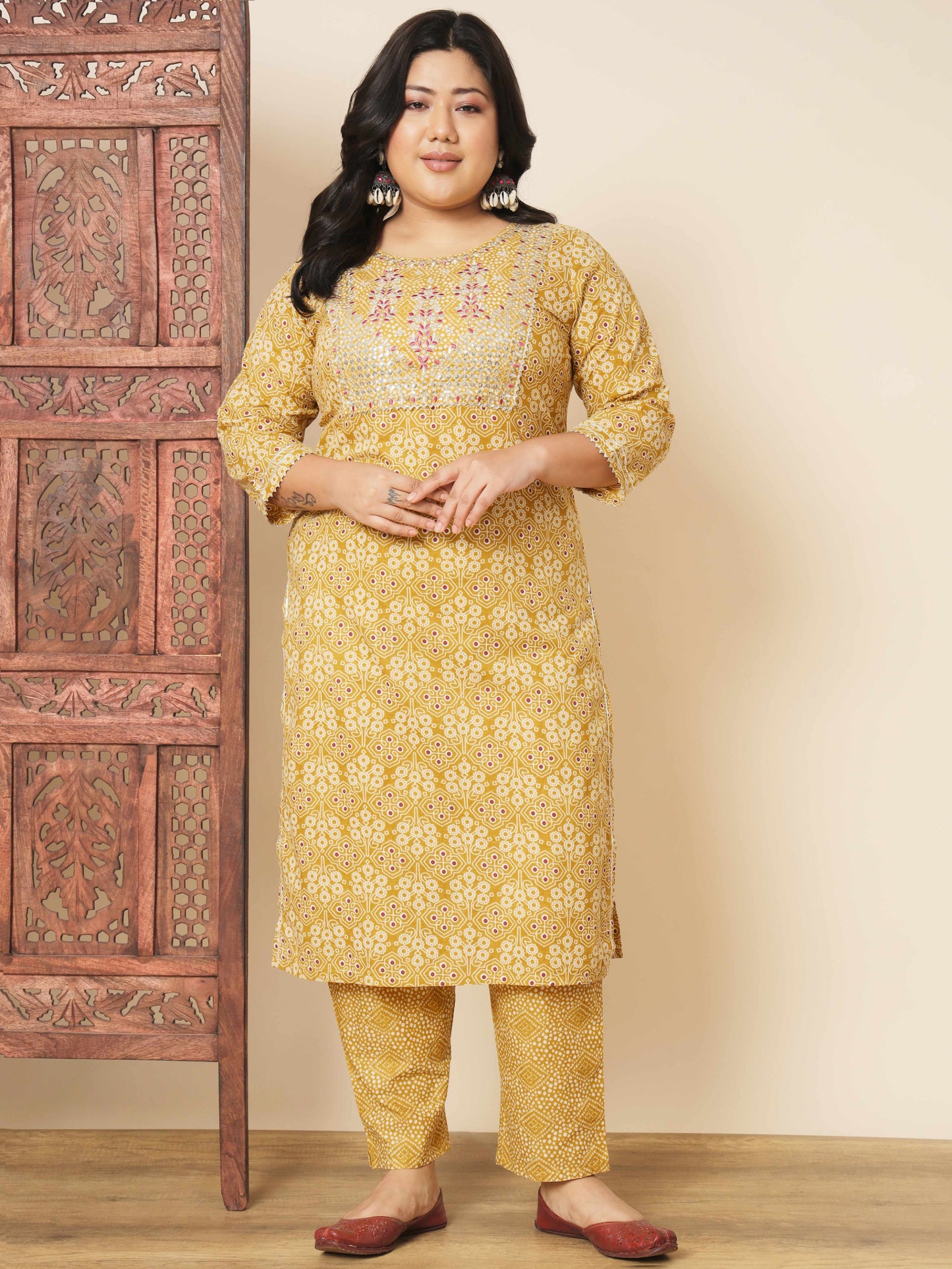 Yellow Cotton Straight Kurta Set