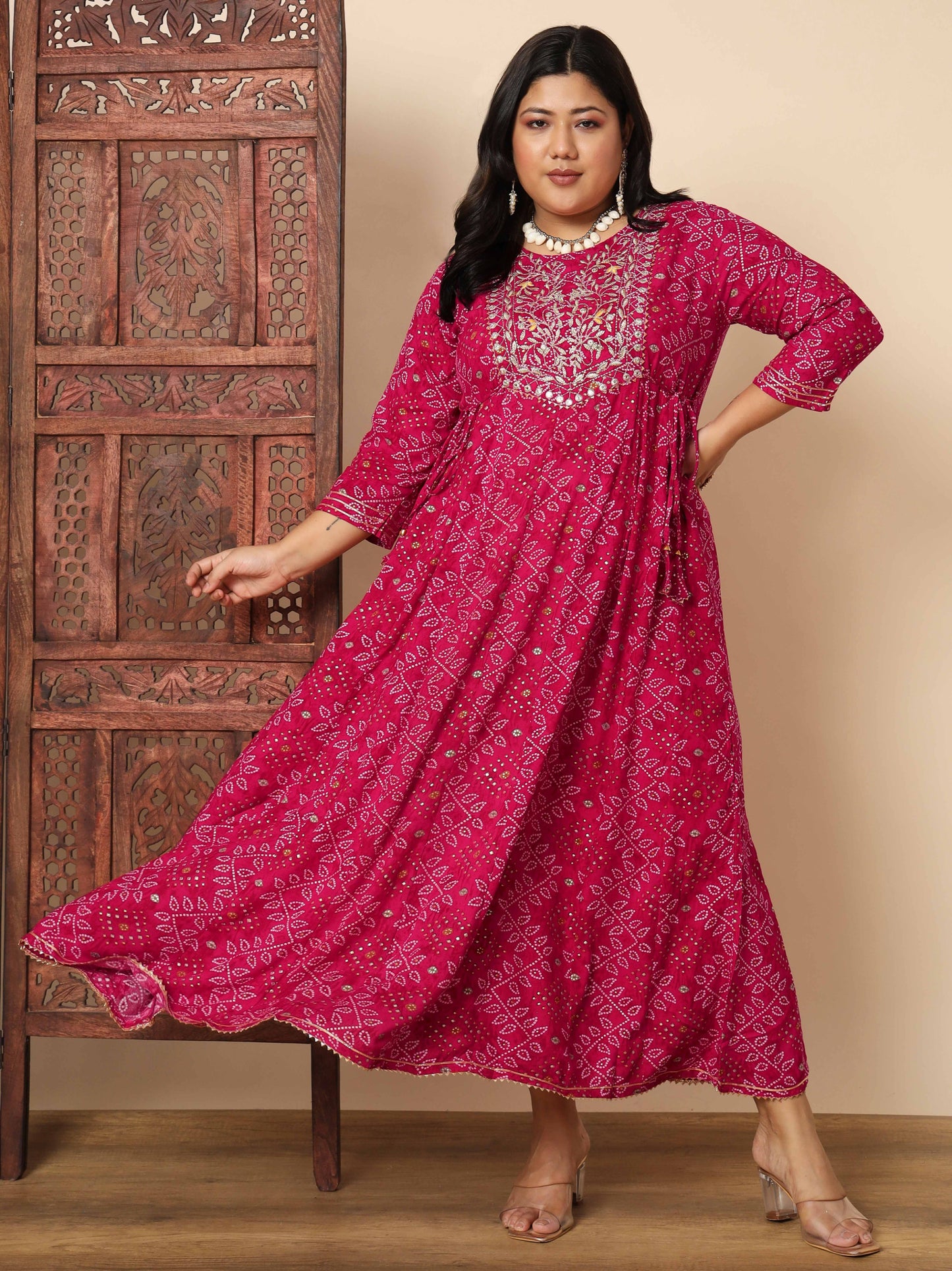 Pink Rayon Anarkali Kurta