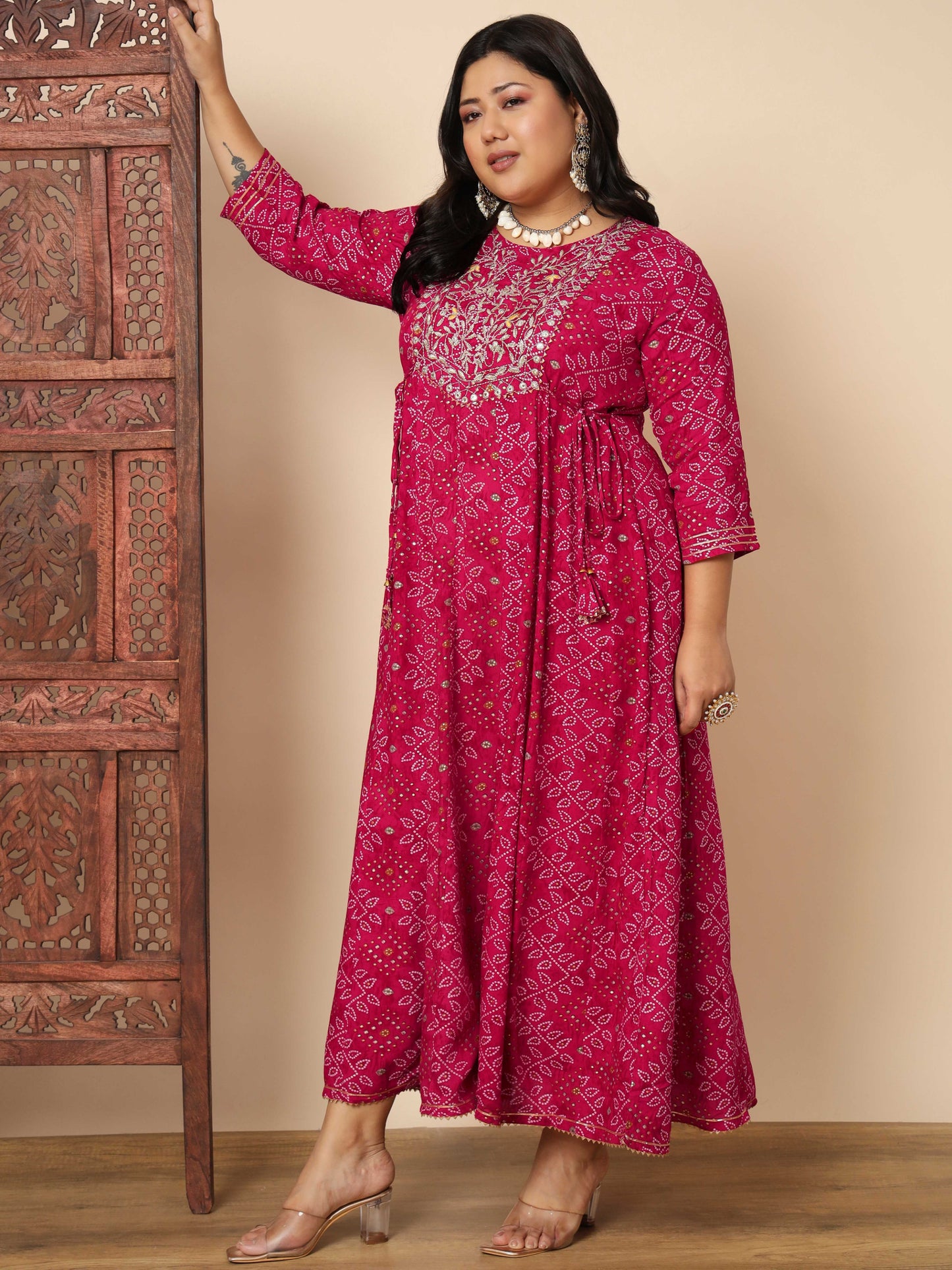 Pink Rayon Anarkali Kurta