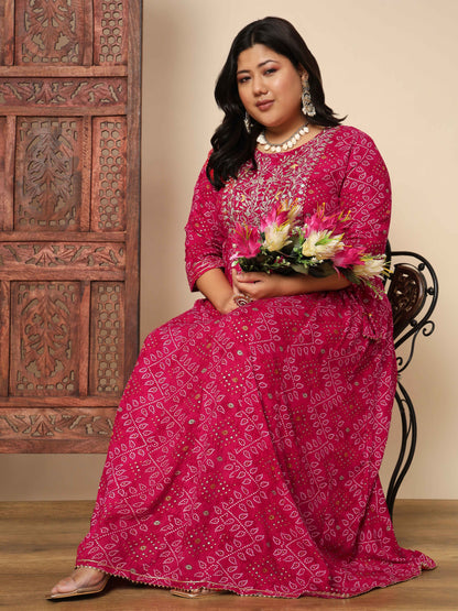 Pink Rayon Anarkali Kurta