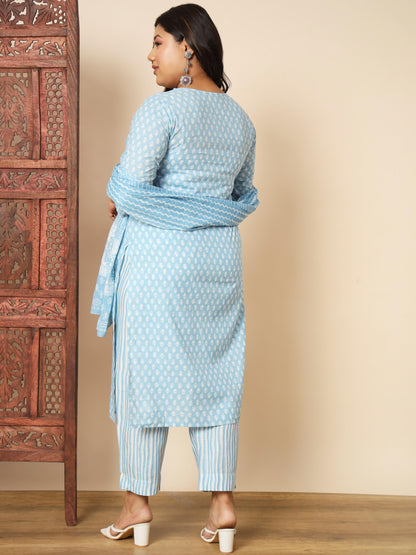 Sky Blue Cotton Straight Kurta Set