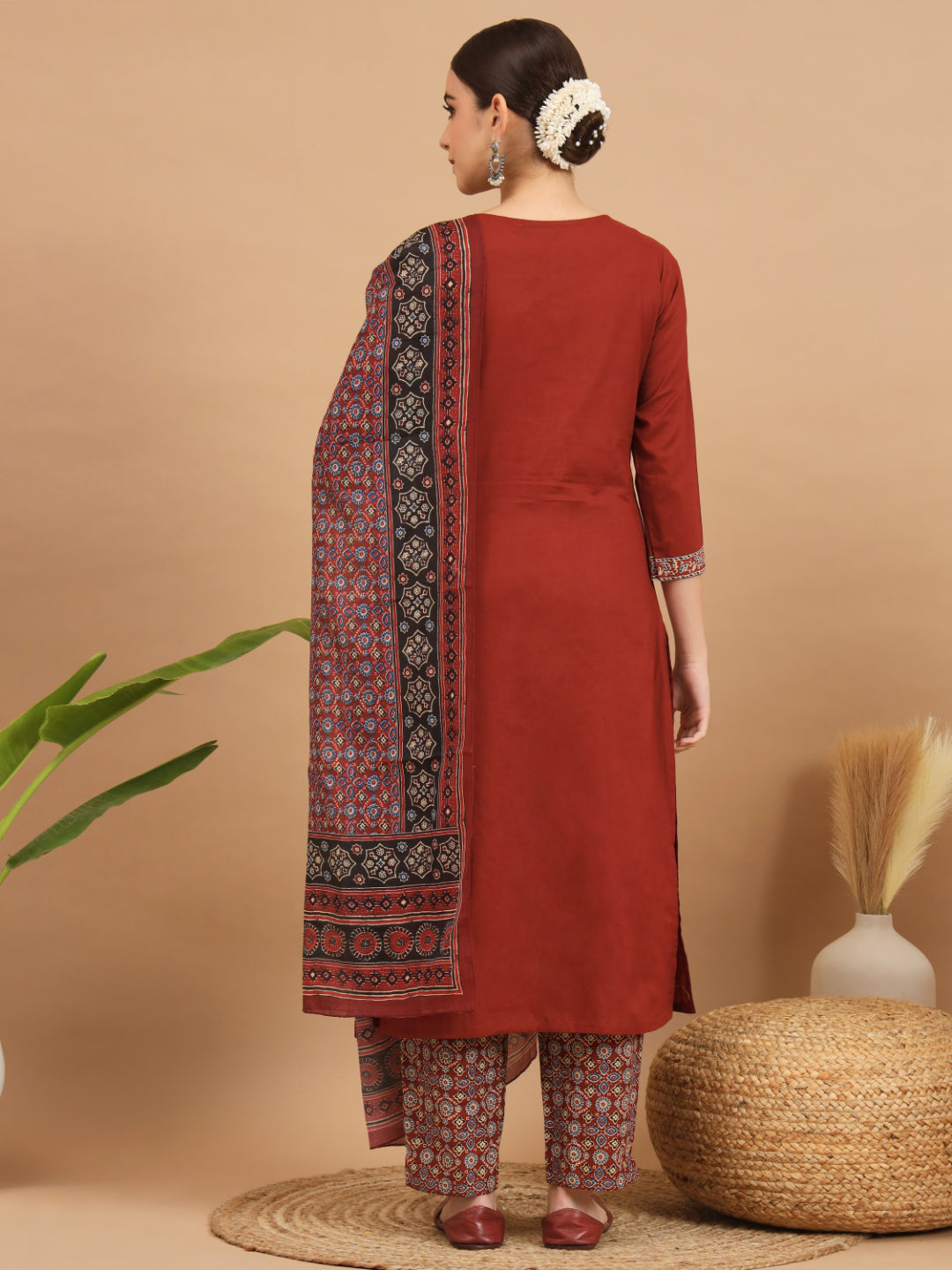 Maroon Cotton Straight Kurta Set