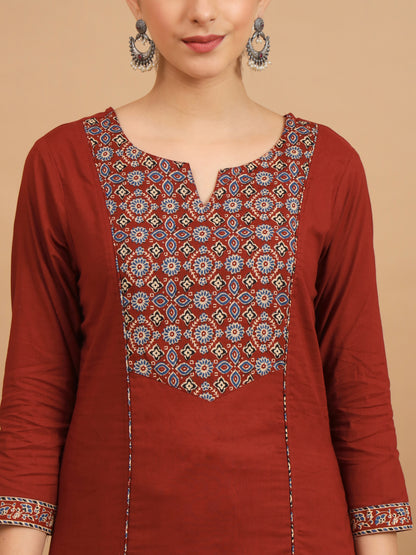 Maroon Cotton Straight Kurta Set