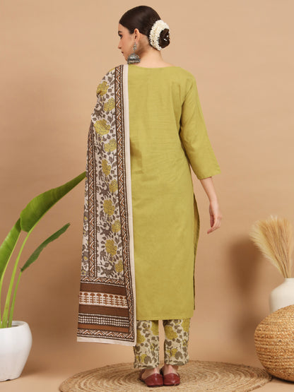 Mehndi Green A-Line Cotton Kurta Set